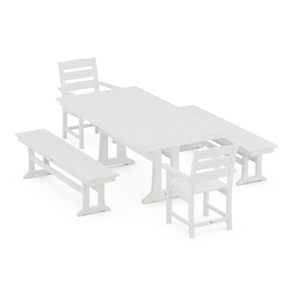 POLYWOOD Lakeside 5-Piece Farmhouse Dining Set With Trestle Legs in White