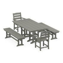 POLYWOOD Lakeside 5-Piece Farmhouse Dining Set with Benches in Slate Grey