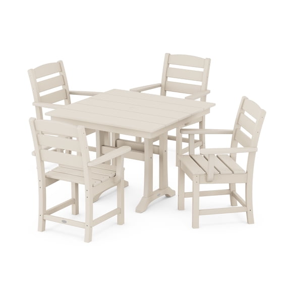 POLYWOOD Lakeside 5-Piece Farmhouse Trestle Arm Chair Dining Set in Sand