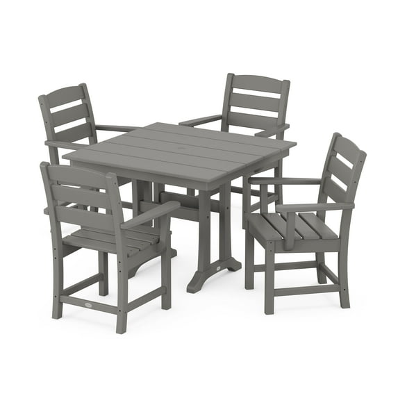POLYWOOD Lakeside 5-Piece Farmhouse Trestle Arm Chair Dining Set in Slate Grey