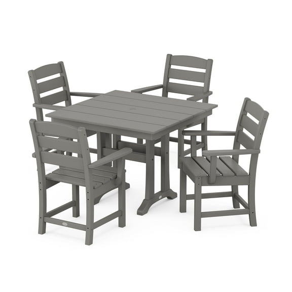 POLYWOOD Lakeside 5-Piece Farmhouse Trestle Arm Chair Dining Set in Slate Grey