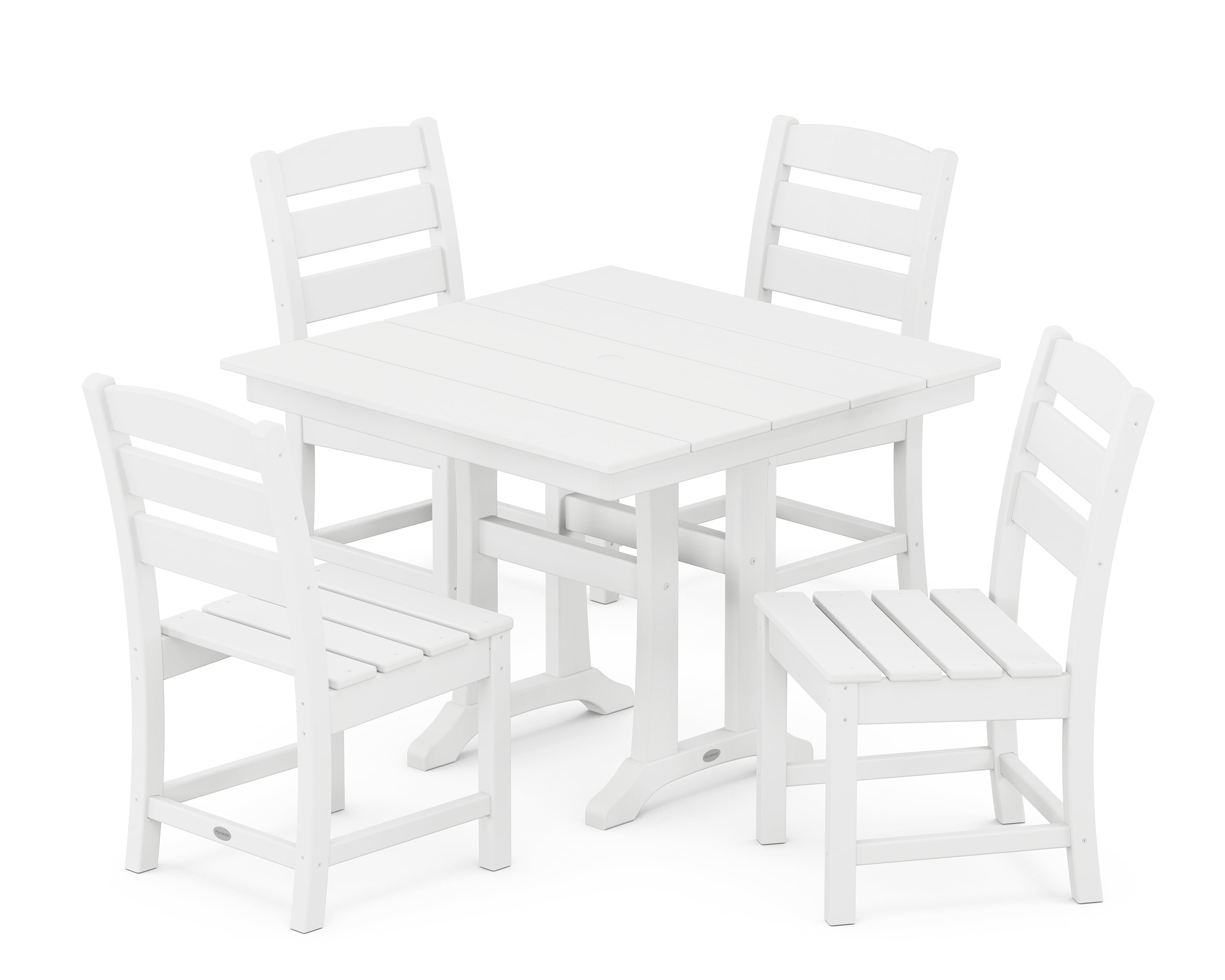 White 4-Person Farmhouse Trestle Dining Set with POLYWOOD Chairs