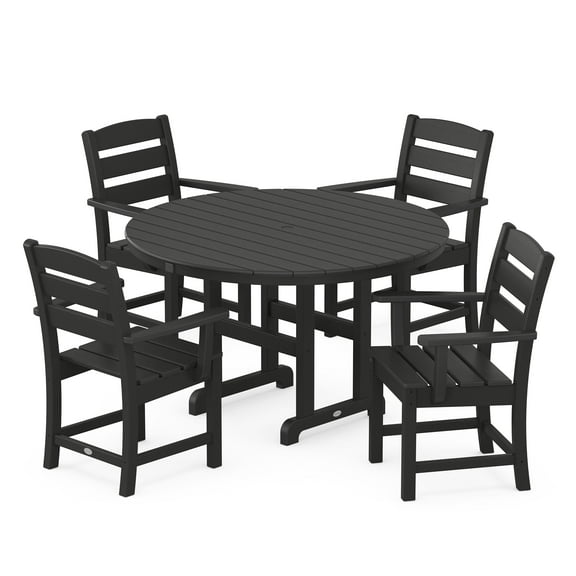 POLYWOOD Lakeside 5 Piece Round Dining Set with 48'' Table & 4 Arm Chairs Black
