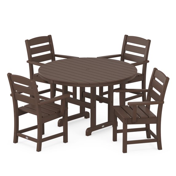 POLYWOOD Lakeside 5-Piece Round Arm Chair Dining Set in Mahogany