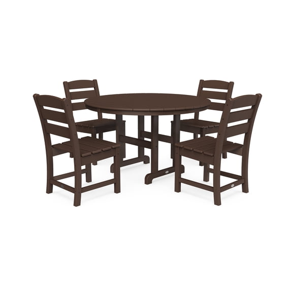 POLYWOOD Lakeside 5-Piece Round Side Chair Dining Set in Mahogany