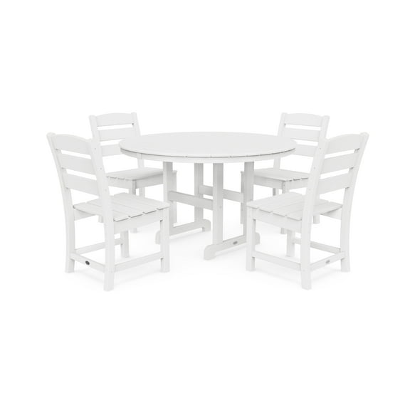 POLYWOOD Lakeside 5-Piece Round Side Chair Dining Set in White