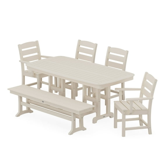 POLYWOOD Lakeside 6-Piece Dining Set with Bench in Sand