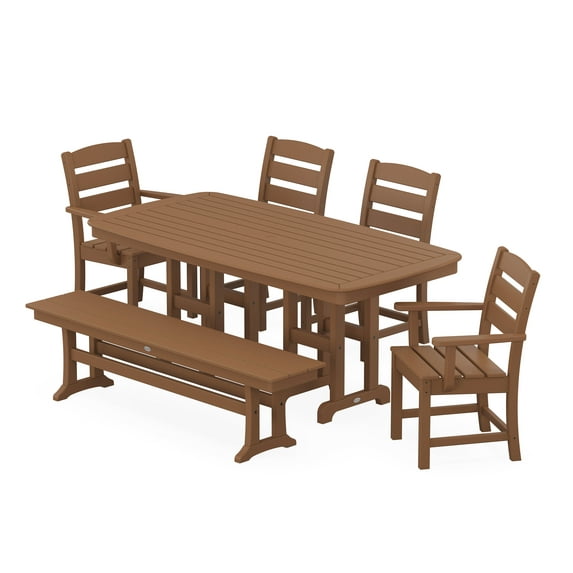 POLYWOOD Lakeside 6-Piece Dining Set with Bench in Teak