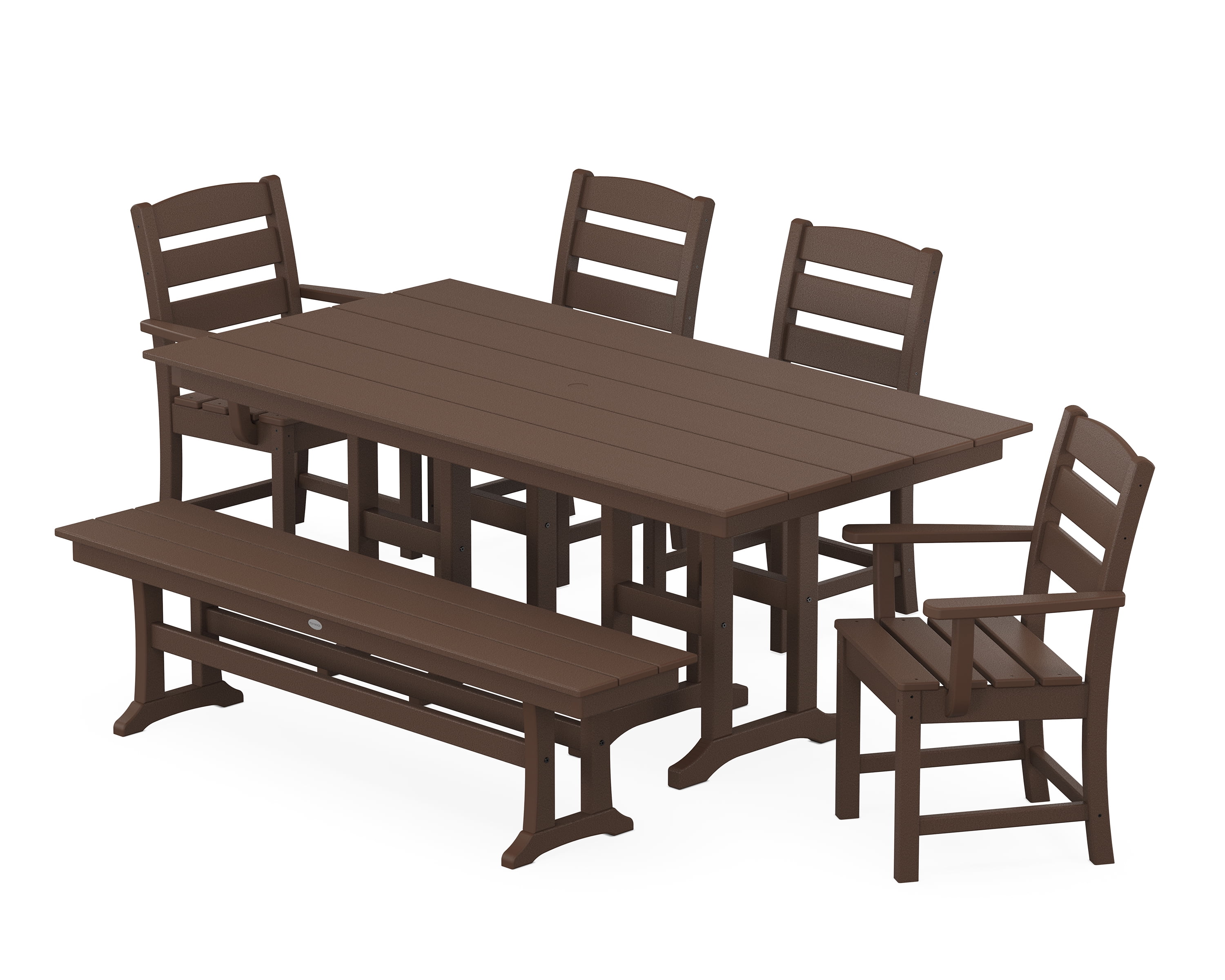 POLYWOOD Lakeside 6Piece Farmhouse Dining Set with Bench in Mahogany