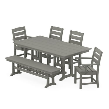POLYWOOD Lakeside 6-Piece Farmhouse Dining Set with Bench in Slate Grey