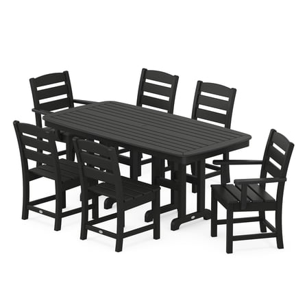 POLYWOOD Lakeside 7-Piece Transitional Plastic Dining Furniture Set Black