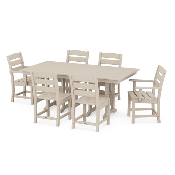 POLYWOOD Lakeside 7-Piece Farmhouse Dining Set, Beige Plastic