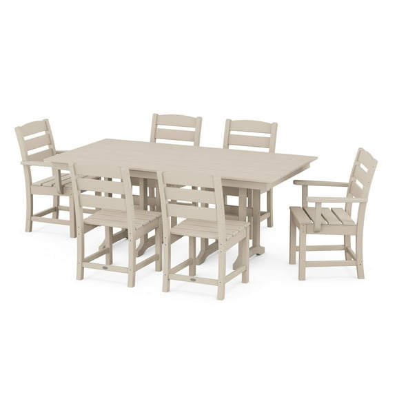 POLYWOOD Lakeside 7-Piece Farmhouse Dining Set, Beige Plastic