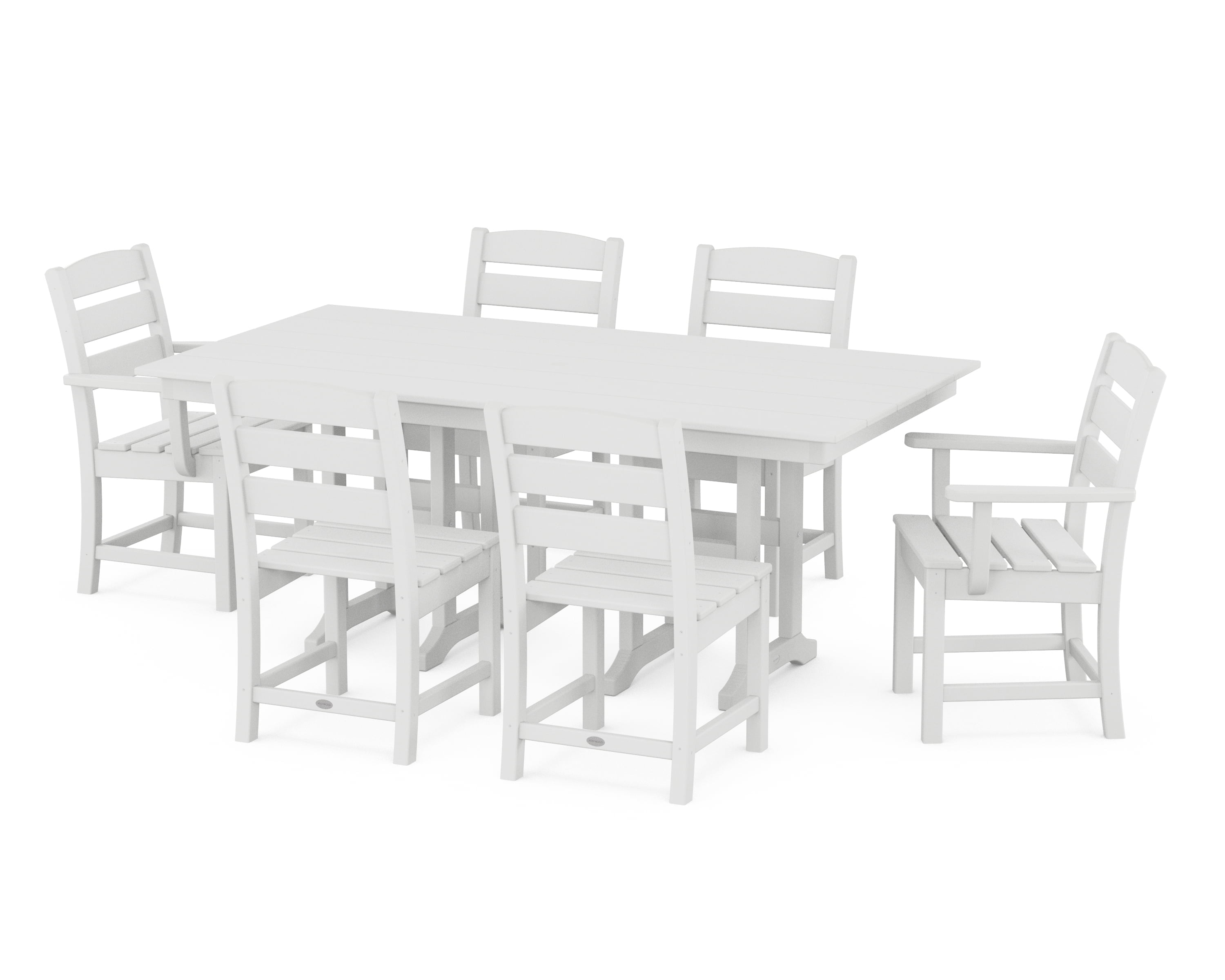 White 7-Piece Farmhouse Dining Set with Curved Back Chairs