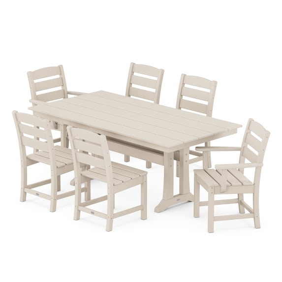 POLYWOOD Lakeside 7-Piece Farmhouse Trestle Dining Set in Sand