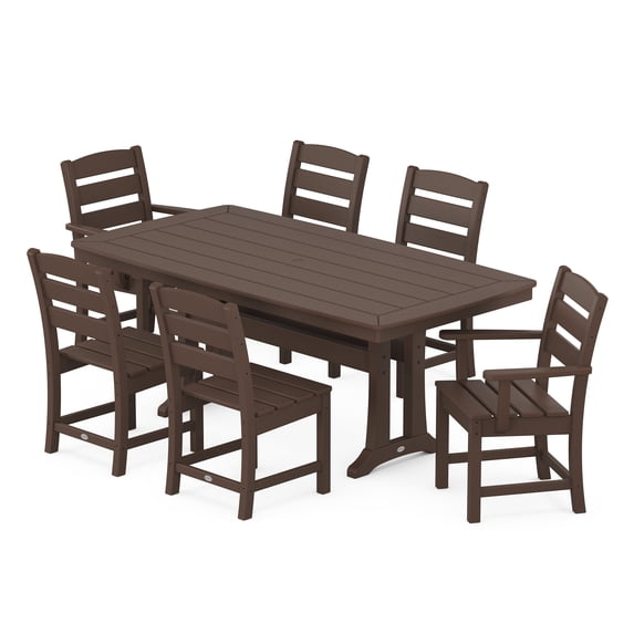 POLYWOOD Lakeside 7-Piece Nautical Trestle Dining Set in Mahogany