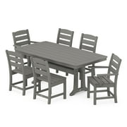 POLYWOOD Lakeside 7-Piece Nautical Trestle Dining Set in Slate Grey
