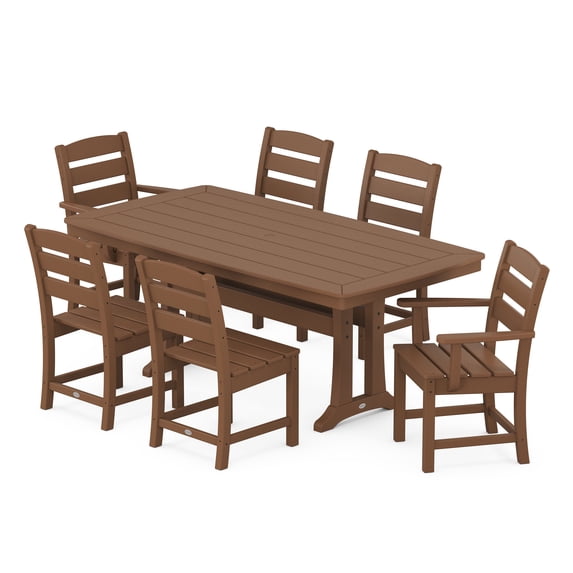 POLYWOOD Lakeside 7-Piece Nautical Trestle Dining Set in Teak