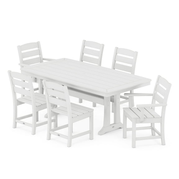 POLYWOOD Lakeside 7-Piece Nautical Trestle Dining Set in White