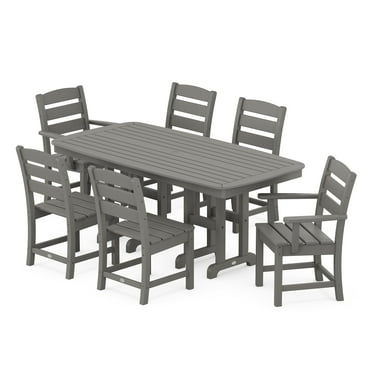 POLYWOOD Lakeside 7 Piece Transitional Outdoor Dining Table Set, Gray