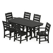 POLYWOOD Lakeside 7-Piece Transitional Plastic Dining Furniture Set Black