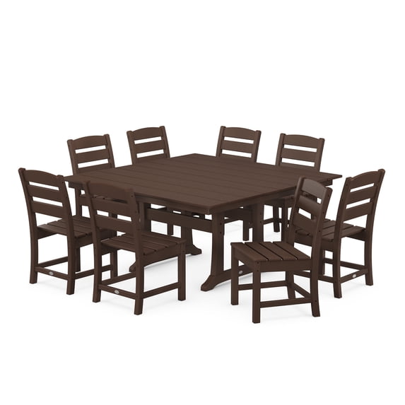 POLYWOOD Lakeside 9-Piece Farmhouse Trestle Dining Set in Mahogany