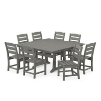 POLYWOOD Lakeside 9-Piece Farmhouse Trestle Dining Set in Slate Grey