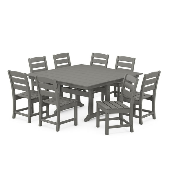 POLYWOOD Lakeside 9-Piece Farmhouse Trestle Dining Set in Slate Grey