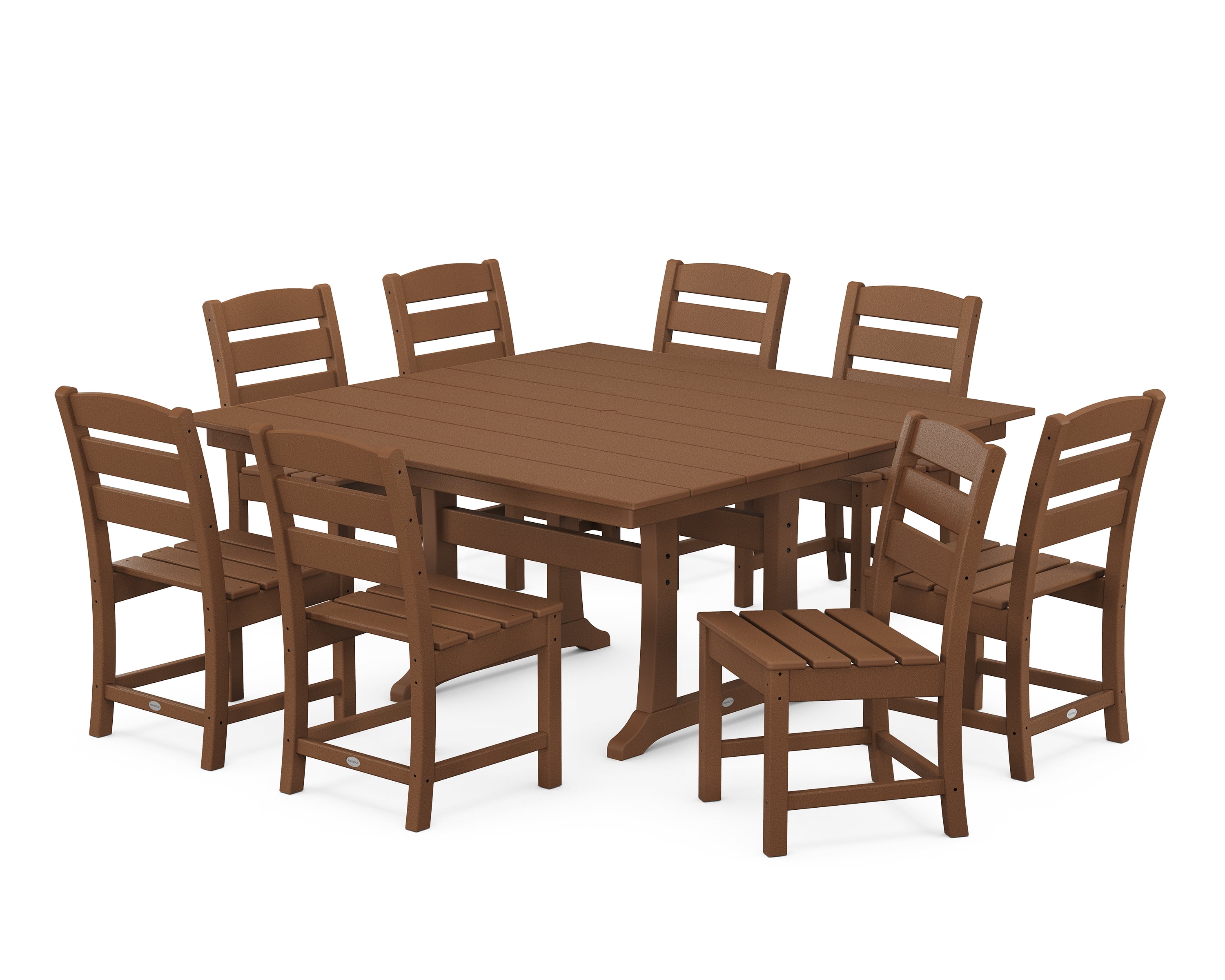 Teak 8-Person Farmhouse Trestle Outdoor Dining Set