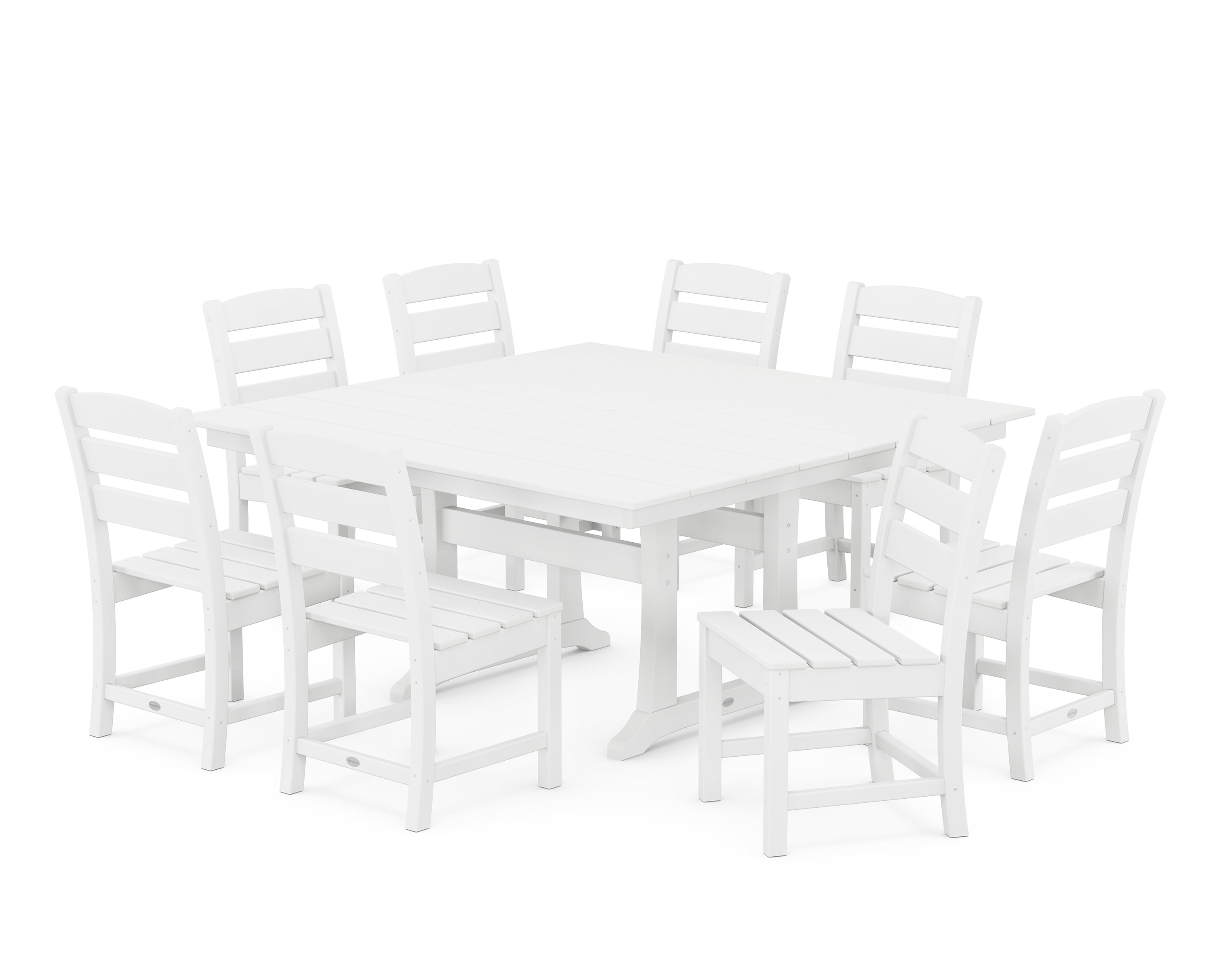 White 9-Piece Farmhouse Trestle Dining Set with 8 Chairs