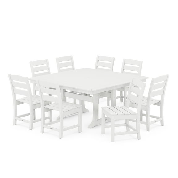 POLYWOOD Lakeside 9-Piece Nautical Trestle Dining Set in White