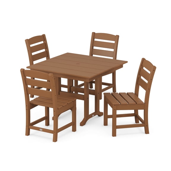 POLYWOOD Lakeside 5-Piece Farmhouse High-Density Polyethylene Dining Furniture Sets Teak