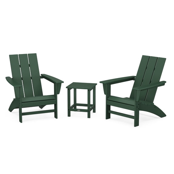 POLYWOOD Modern 3-Piece Adirondack Set with Long Island 18" Side Table in Green