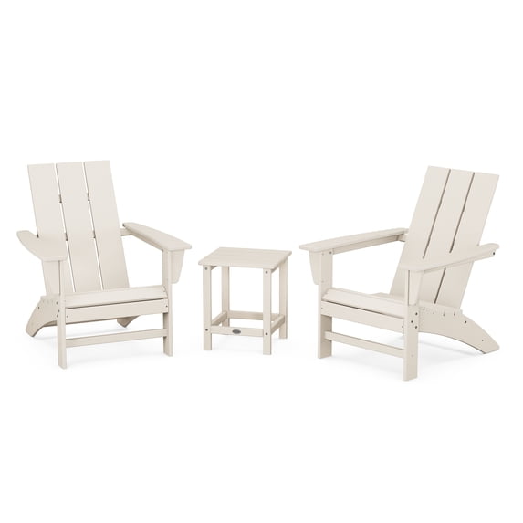 POLYWOOD Modern 3-Piece Adirondack Set with Long Island 18" Side Table in Sand