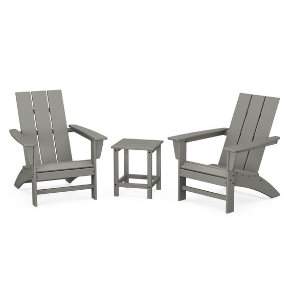 POLYWOOD Modern 3-Piece Adirondack Set with Long Island 18" Side Table in Slate Grey