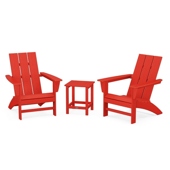 POLYWOOD Modern 3-Piece Adirondack Set with Long Island 18" Side Table in Sunset Red