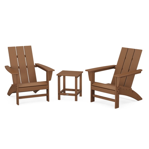 POLYWOOD Modern 3-Piece Adirondack Set with Long Island 18" Side Table in Teak