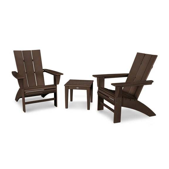 POLYWOOD Modern 3-Piece Curveback Adirondack Set in Mahogany
