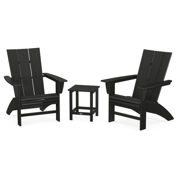 POLYWOOD Modern 3-Piece Curveback Adirondack Set with Long Island 18" Side Table in Black