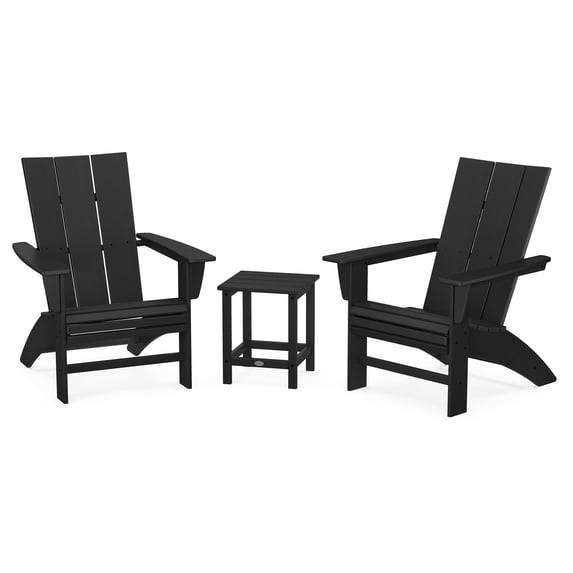 POLYWOOD Modern 3-Piece Curveback Adirondack Set with Long Island 18" Side Table in Black