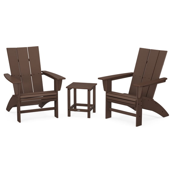 POLYWOOD Modern 3-Piece Curveback Adirondack Set with Long Island 18" Side Table in Mahogany