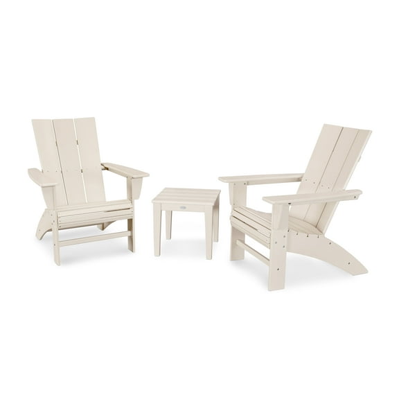 POLYWOOD Modern 3-Piece Curveback Outdoor Adirondack Set in Sand