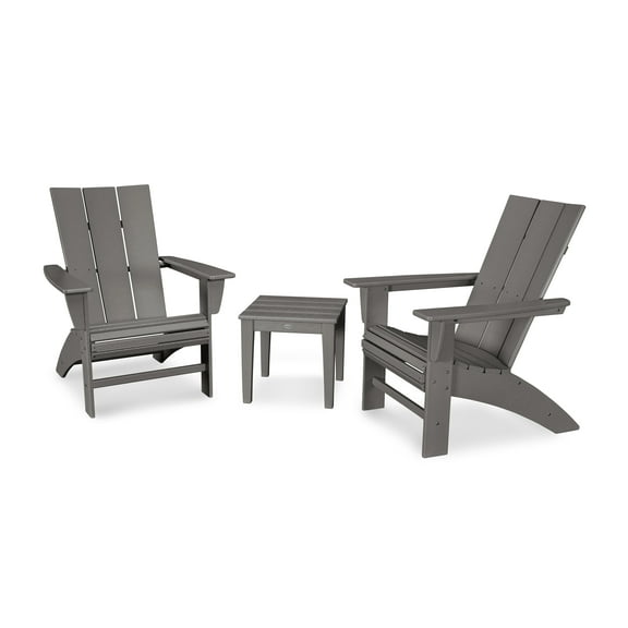 POLYWOOD Modern 3-Piece Curveback Outdoor Adirondack Set in Slate Grey