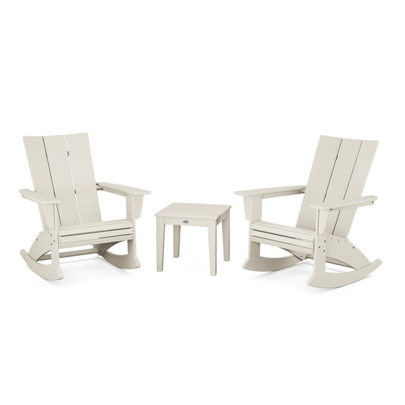 POLYWOOD Modern Curveback 3-Piece Outdoor Adirondack Rocking Chair Set in Sand