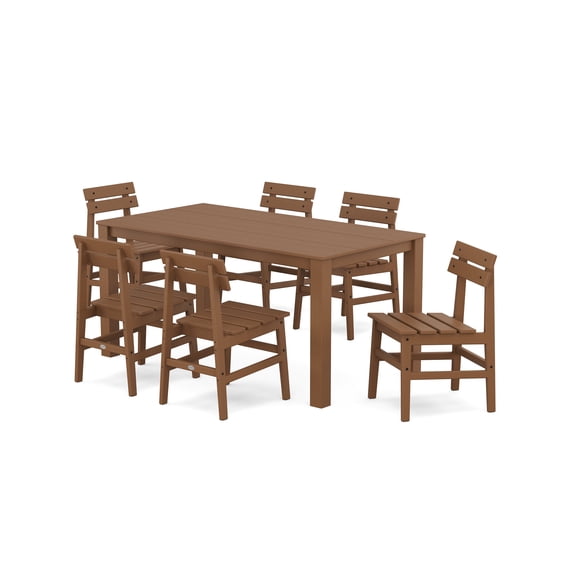 POLYWOOD® Modern Studio Plaza Chair 7-Piece Parsons Table Dining Set in Teak