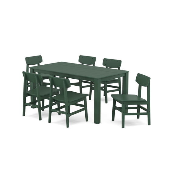 POLYWOOD® Modern Studio Urban Chair 7-Piece Parsons Table Dining Set in Green