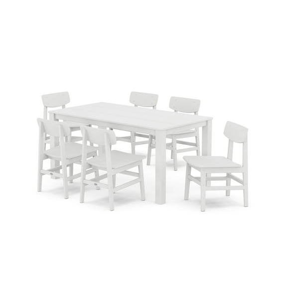 POLYWOOD Modern Studio Urban Chair 7-Piece Parsons Table Dining Set in White