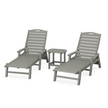 POLYWOOD Nautical 3-Piece Chaise Lounge with Arms Set with South Beach 18" Side Table in Slate Grey