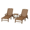 thumbnail image 1 of POLYWOOD Nautical 3-Piece Chaise Lounge with Arms Set with South Beach 18" Side Table in Teak, 1 of 1