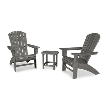 POLYWOOD Nautical 3-Piece Curveback Adirondack Set in Slate Grey